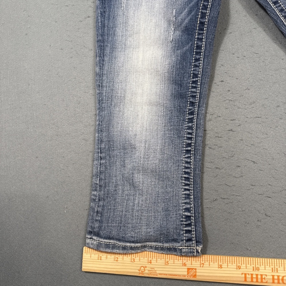 Miss Me Easy Capri Jeans Women 27 Distressed Embellished THICK STITCHING - Picture 6 of 10